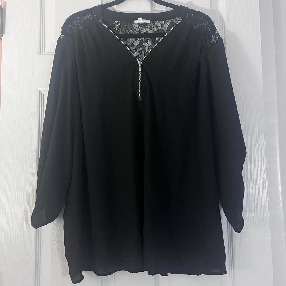 Maurices Black Blouse with Lace and Zipper